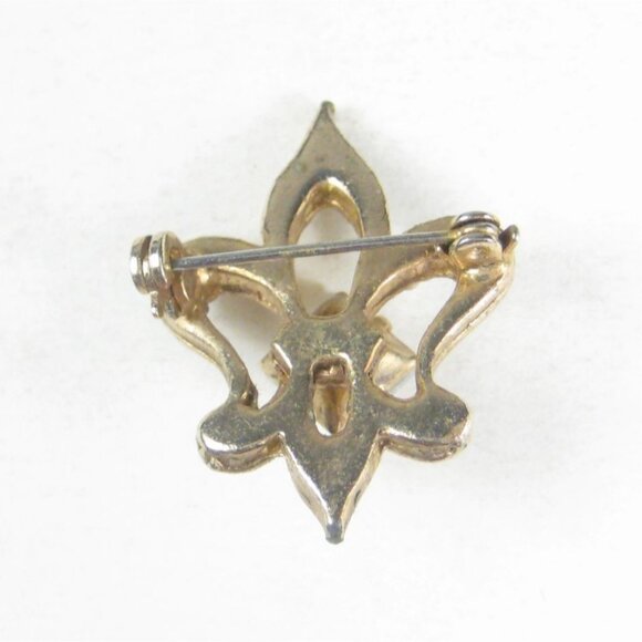 Vintage Fleur De Lis Brooch Opalescent Glass Faux Pearls WORN MISSING - Picture 5 of 5